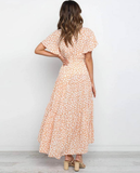 New Summer Boho Printed Long Dress Women V Neck Holiday Beach Dresse