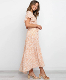 New Summer Boho Printed Long Dress Women V Neck Holiday Beach Dresse