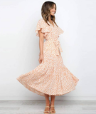 New Summer Boho Printed Long Dress Women V Neck Holiday Beach Dresse