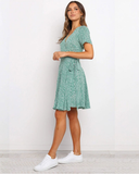 V-neck Summer Boho Flower Print Mini Short Sleeve Casual Party Dress