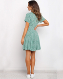 V-neck Summer Boho Flower Print Mini Short Sleeve Casual Party Dress