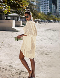 V neck white mesh lace dress women sexy summer beach short dress Causal flare sleeve dress