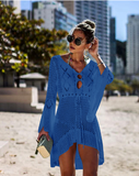 V neck white mesh lace dress women sexy summer beach short dress Causal flare sleeve dress