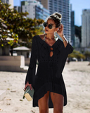 V neck white mesh lace dress women sexy summer beach short dress Causal flare sleeve dress