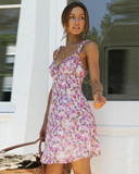 Floral Print Strap Women Dress Backless Mini Dress Fashion High Waist Ruffle Dress
