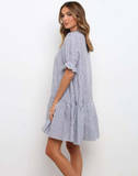 New Women Shirt Dress Striped Buttons Beach Dress Summer Ladies Casual Ruffles Mini Dress