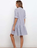 New Women Shirt Dress Striped Buttons Beach Dress Summer Ladies Casual Ruffles Mini Dress
