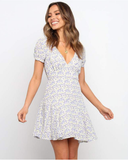 Floral Print Women Dress Summer Deep V-Neck Holiday Style Mini Dress