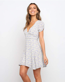 Floral Print Women Dress Summer Deep V-Neck Holiday Style Mini Dress