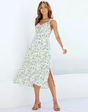 Casual Green Print Women Dress Summer Beach Sleeveless Midi Dresses