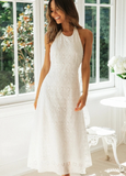 White Lace Women Dress Sexy Backless Halter Female Cotton Dress Summer Midi Dress