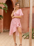 Ruffle Sleeve Women Boho Dress Floral Print Vintage Dresses Female Summer Holiday Casual Midi Dress