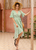 Ruffle Sleeve Women Boho Dress Floral Print Vintage Dresses Female Summer Holiday Casual Midi Dress