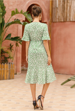 Ruffle Sleeve Women Boho Dress Floral Print Vintage Dresses Female Summer Holiday Casual Midi Dress