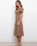 Print Sexy Deep V-neck Women Dresses New Fashion A-line Midi Dress