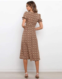 Print Sexy Deep V-neck Women Dresses New Fashion A-line Midi Dress