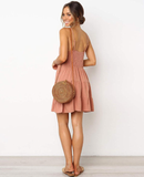 Spaghetti Strap Cotton Linen Dress Women Sleeveless V-Neck Summer Dress