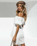 Off Shoulder Buttons Mini Dress Party Casual Basic Beach Short Strapless Dress