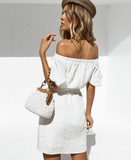 Off Shoulder Buttons Mini Dress Party Casual Basic Beach Short Strapless Dress
