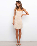 Vintage Plaid Split Stylish Style Sleeveless V-Neck Spaghetti Strap Beach Sundress