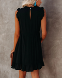 New Casual Solid O-neck High Waist Dress Women Ruffled A-line Lady Dress