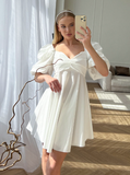 Short Lantern Sleeves Elegant V-Neck Ruched Dress Summer Party Ladies Prom Dress