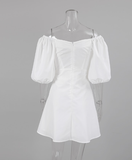Short Lantern Sleeves Elegant V-Neck Ruched Dress Summer Party Ladies Prom Dress