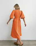 Green Robe V-Neck Puff Sleeve Wrap Dress Lady Dress Summer Loose Dress