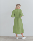 Green Robe V-Neck Puff Sleeve Wrap Dress Lady Dress Summer Loose Dress
