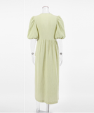 Green Robe V-Neck Puff Sleeve Wrap Dress Lady Dress Summer Loose Dress