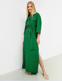Women Long Wrap Dresses Autumn Belt Fashion Office Ladies Dress A-Line Slit Dress