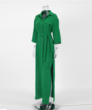 Women Long Wrap Dresses Autumn Belt Fashion Office Ladies Dress A-Line Slit Dress