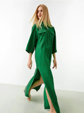 Women Long Wrap Dresses Autumn Belt Fashion Office Ladies Dress A-Line Slit Dress