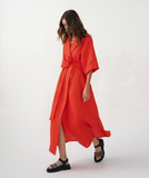 Wrap Long Dresses Women Casual Loose Half Sleeve Cotton Linen Office Blazers Dress