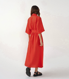 Wrap Long Dresses Women Casual Loose Half Sleeve Cotton Linen Office Blazers Dress