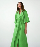 Wrap Long Dresses Women Casual Loose Half Sleeve Cotton Linen Office Blazers Dress