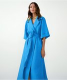 Wrap Long Dresses Women Casual Loose Half Sleeve Cotton Linen Office Blazers Dress