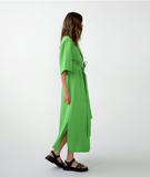 Wrap Long Dresses Women Casual Loose Half Sleeve Cotton Linen Office Blazers Dress