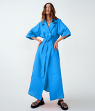 Wrap Long Dresses Women Casual Loose Half Sleeve Cotton Linen Office Blazers Dress