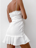 White Spaghetti Strap Sexy  Women breasted Mini Sundress Summer Lace-Up Ladies Corset Dress