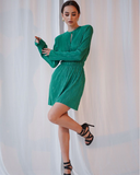 Long Sleeve Eyelet Elegant Dress Ladies Back Keyhole Spring Elastic Female Dress
