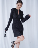 Long Sleeve Eyelet Elegant Dress Ladies Back Keyhole Spring Elastic Female Dress