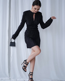 Long Sleeve Eyelet Elegant Dress Ladies Back Keyhole Spring Elastic Female Dress