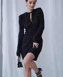 Long Sleeve Eyelet Elegant Dress Ladies Back Keyhole Spring Elastic Female Dress