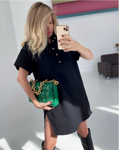 Half Sleeves Split Casual Loose Dress Summer Pockets Oversized Dress