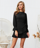 Elegant Lantern Sleeve Women Ruffle Dress Bodycon Fashion Ladies Round Neck Dress