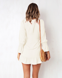Elegant Lantern Sleeve Women Ruffle Dress Bodycon Fashion Ladies Round Neck Dress