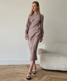 Elegant Long Sleeves Office Dress Women Classy Autumn Zipper Solid Dress