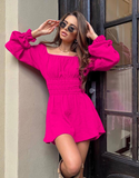 High Waist Mini Dress Female Pink Dress A-Line Short Autumn Dresses