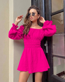 High Waist Mini Dress Female Pink Dress A-Line Short Autumn Dresses